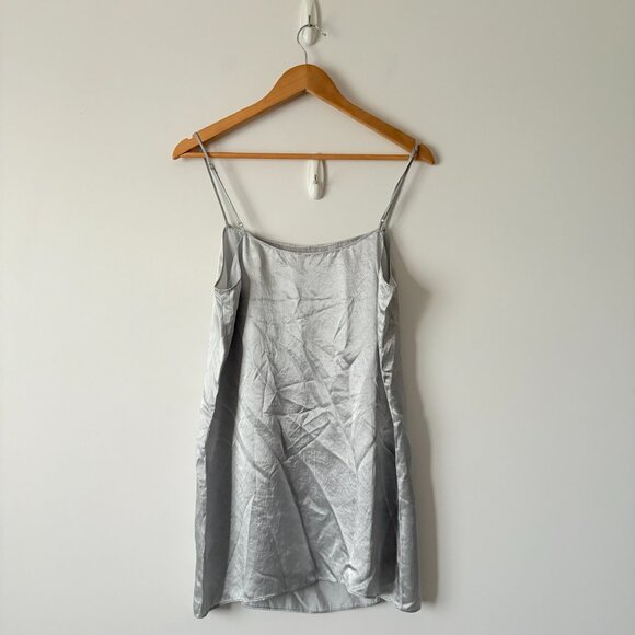 Aritzia Babaton Beck Satin Slip Mini Dress Silver Pearl Grey Size Medium - Picture 8 of 10